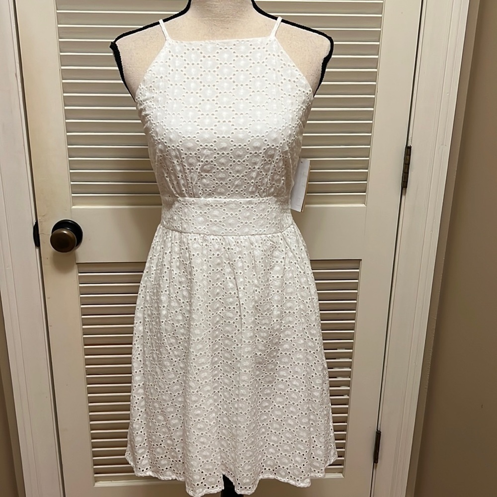 126. Copper Key Eyelet Lace Dress in White, Size Small